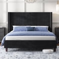 thumbnail image 3 of Papajet King Size Upholstered Platform Bed Frame, Wingback Bed with 50.8" Headboard, Corduroy Black, 3 of 7