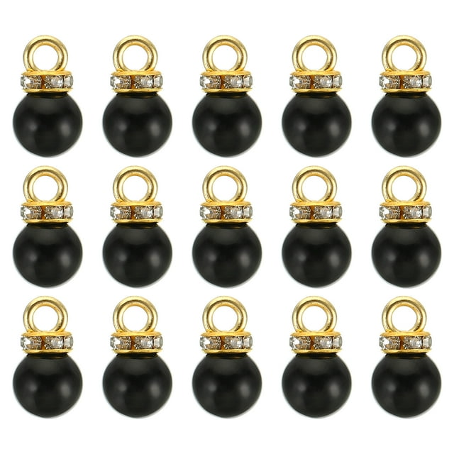 Unique Bargains Pendentifs Perles Factices 8 mm, Lot de 100 Perles Rondes Imitation Perle avec Strass, Noir Doré