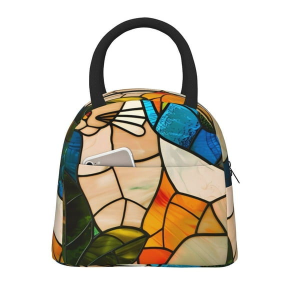 Easygdp Stained Glass Cat Art Bolsa de Almuerzo Insulada Grande, Forro de Aluminio, Diseño Espacioso, a Prueba de Fugas, Ideal para Trabajo, Picnics, Viajes y Actividades al Aire Libre