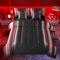 jejeloiu Neon Geometric Stripe 7pcs Bedding Comforter Set,Red Black Gray Queen Bedding Sets For Adults Reversible