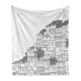 thumbnail image 1 of Rio de Janeiro Soft Flannel Fleece Throw Blanket, Brazil Apartments Palm Trees Before de Redeemer Sketch Art, Cozy Plush for Indoor and Outdoor Use, 50" x 60", Charcoal Grey and White, by Ambesonne, 1 of 5