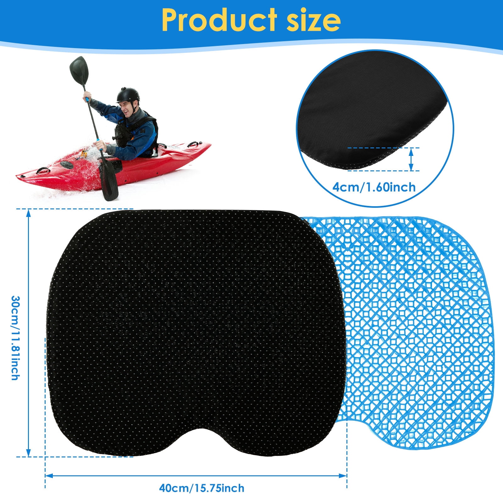 Kayak Gel Seat Cushion Nonslip Inflatable Boat Seat Pad Waterproof Breathable Canoe Cushion for Home Office Travel