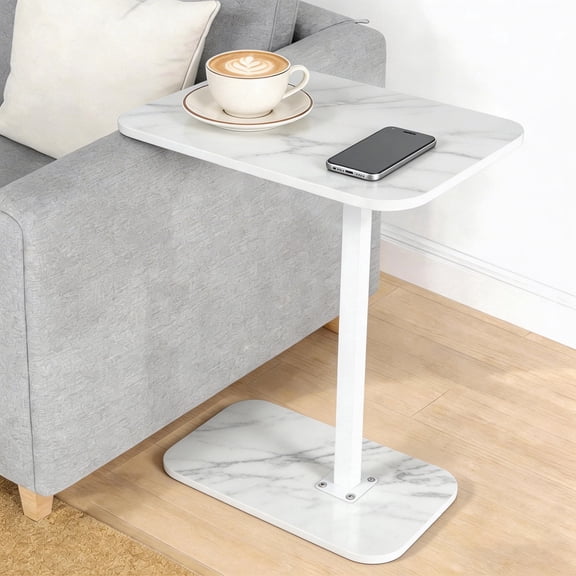 YOYTOO Small Side Table Couch End Table Accent Table Tray Table Little Table for Living Room Small Spaces, White, Height Adjustable