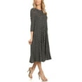 thumbnail image 2 of Women's Loose Fit Scoop Neck 3/4 Sleeve Polka Dot Patterned A-Line Midi Dress, 2 of 4