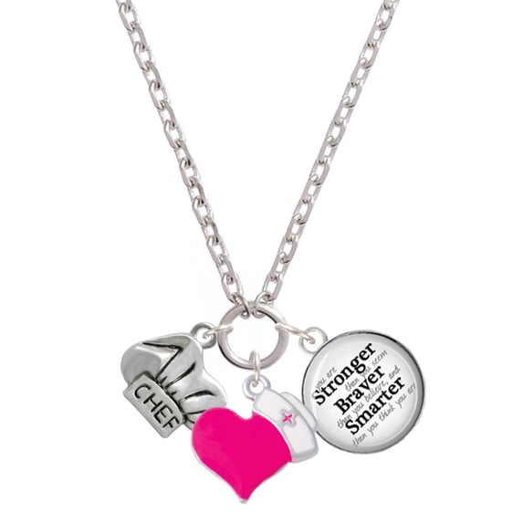 Delight Jewelry Silvertone Chef Hat - Hot Pink Heart Nurse Strong Zoe Necklace