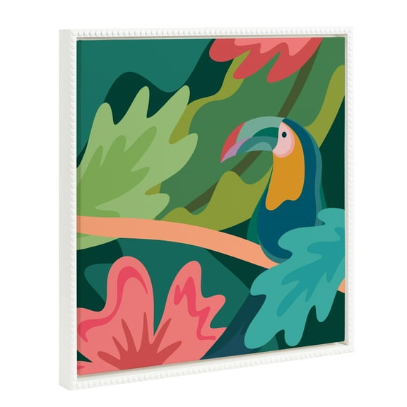 Kate and Laurel Sylvie Beaded Tropical Toucan Vintage Framed Canvas Wall Art by Carey Copeland, 22x22 White, Colorful Bird Art for Wall