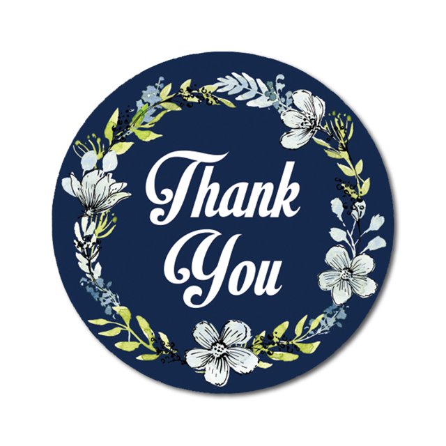 Darling Souvenir 1.6 Inches Round Daffodil Wreath Elegent Personalized Blue Thank You Stickers-45 Pcs
