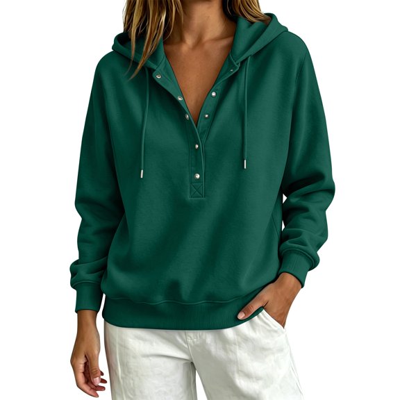 Oversized Hoodies for Women Henley Shirts Button Down Hooded Tops Comfort Baggy Hoodie Athletic Sweatshirt Ladies Warm Winter Clothes Airport Streetwear Long Sleeve Cozy Preppy Hoodies