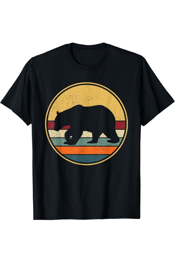 Retro Brown Bear - Vintage Grizzly Bear T-Shirt men and women can wear, black, white, gifts