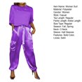 thumbnail image 7 of Quixlent 2 Pcs/Set Women Top Pants Suit Satin Smooth Surface Half Sleeves O Neck Loose T-shirt Lace-up Pure Color Trouser with Pockets Lady Casual Pantsuit, 7 of 7