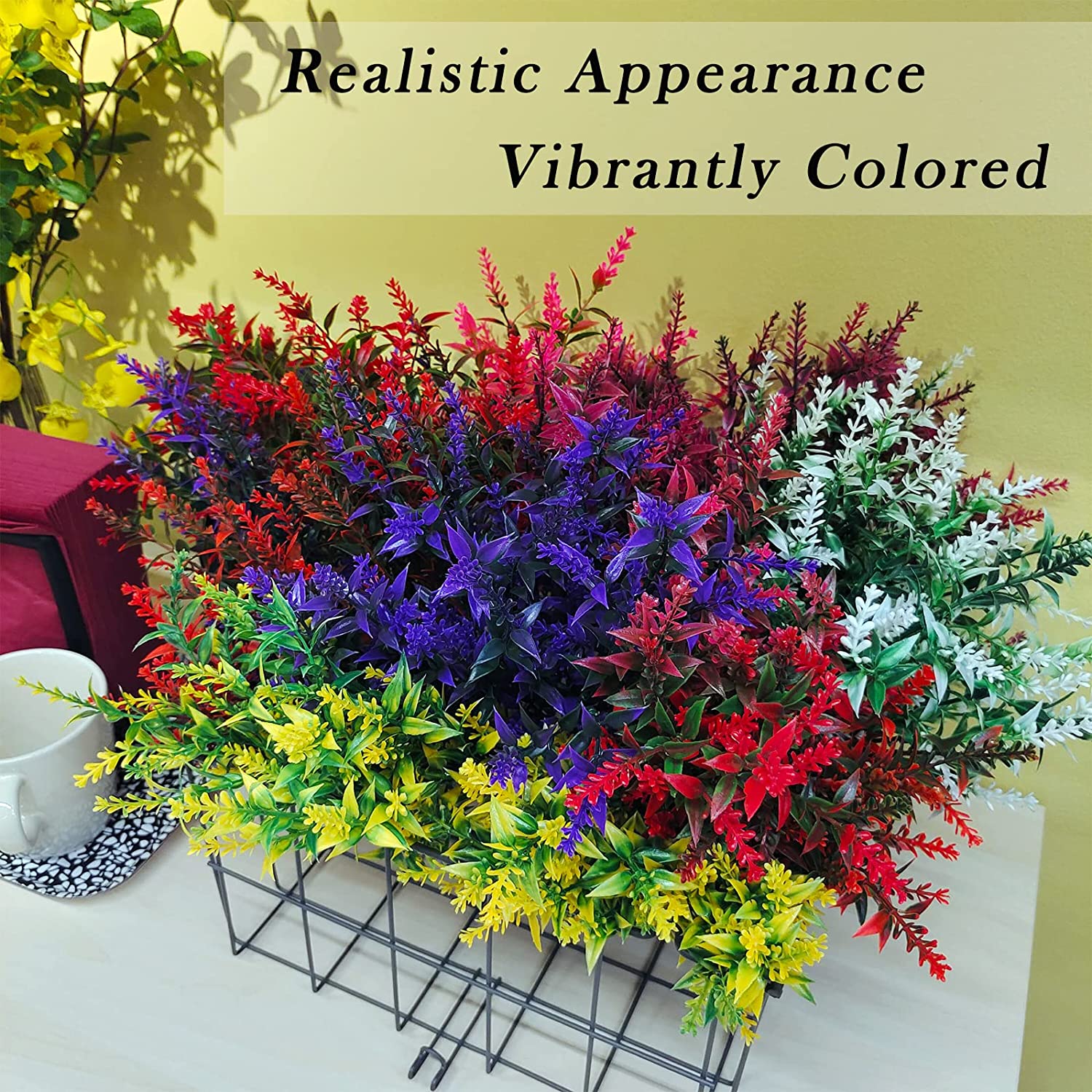 Morttic 21 Bundles Faux Plants Outdoor Fake Flowers Artificial Flowers Fake Shrubs Greenery Bushes Bouquet UV Resistant Faux Bushes Plastic for Home Garden Decor (7 Colors)