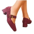 thumbnail image 4 of Womens Square Toe Mary Jane Block Heels, Low Chunky Heel Dress Pumps, Comfortable Shoes with Gold Buckle, Wine Red,Size 8.5, 4 of 9
