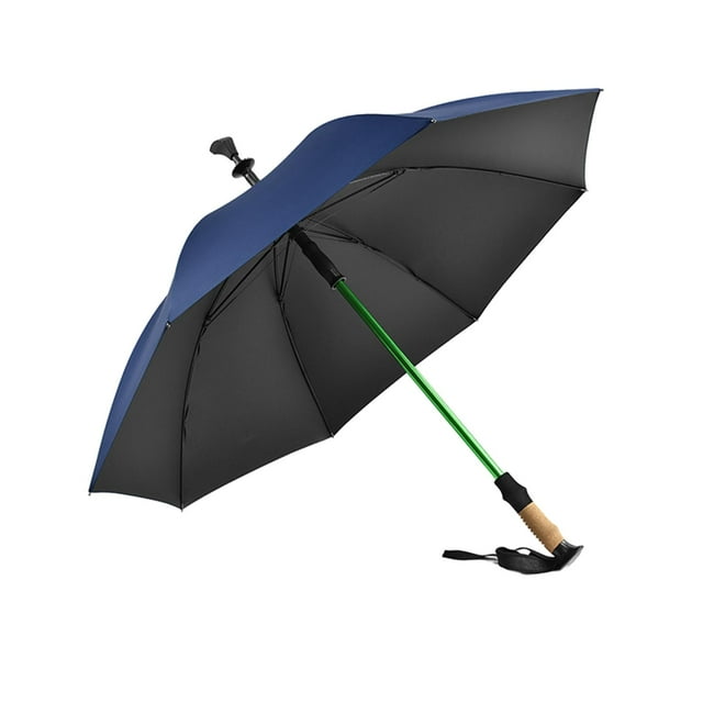 Paraguas de Bastón Bastones Bastón Marco Resistente a Prueba de Lluvia Paraguas de Muleta Paraguas de Lluvia para Hombres Mujeres Montañismo de Verano Azul oscuro
