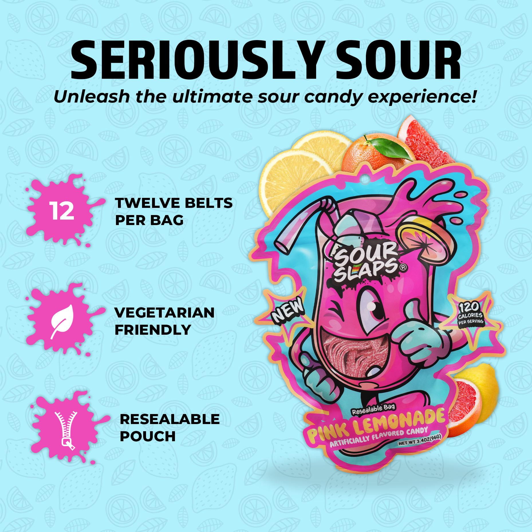 Sour Slaps 9-Pack Flavored Sour Candy Belts - Deliciously Sour, Fresh & Chewy, Extreme Sour Kick, Vegetarian, 9 Mouth Watering Flavors Sweet Snack Fruit Candies Tangy Bonbon