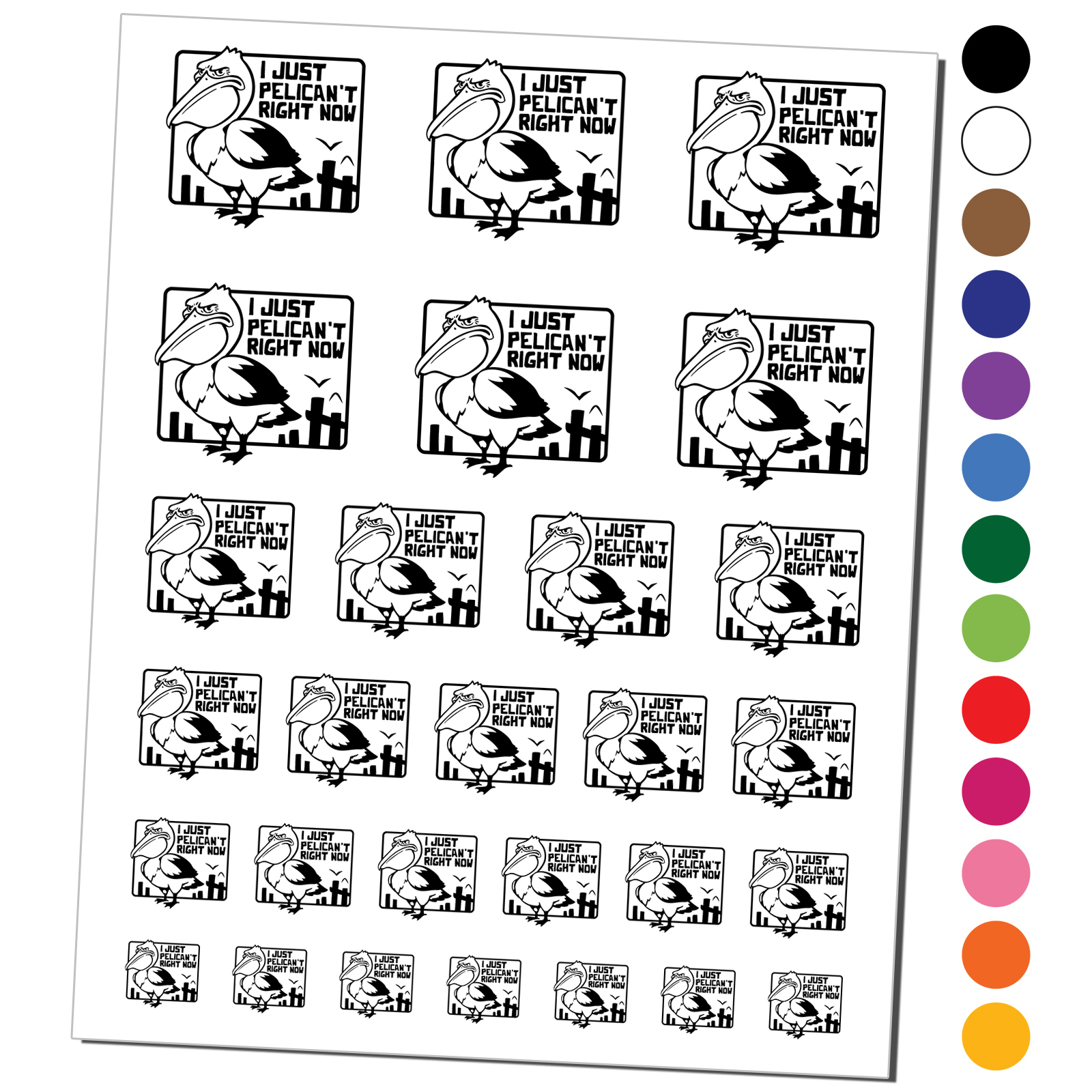 Grumpy Pelican I Just Can't Right Now Water Resistant Temporary Tattoo ...