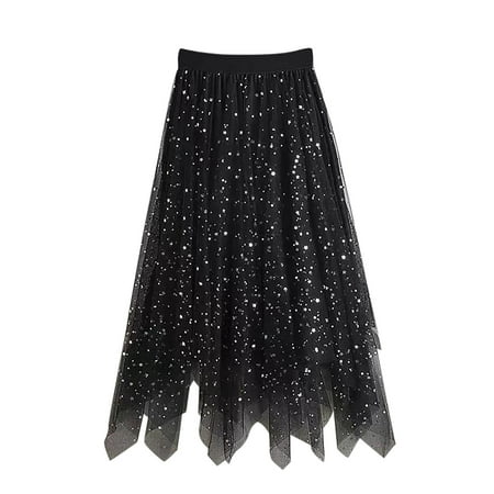 

Yzengfg Little Girls Kids Star Sequin Tulle Skirts For Long Sequin Skirt Tutu High Low Skirt Sparkly Layered Elastic Waist A Line Skirt Girls Dresses 8-9 Years
