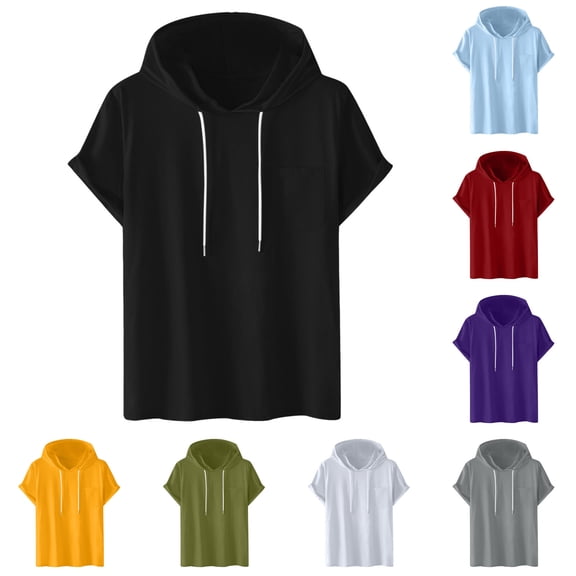 Men's Casual Hooded Pullover Short Sleeve T-Shirt Top with Pocket Sportswear for Gym Workout Streetwear Loungewear Modern Fashion Essential | AESTIVO,Army Green L