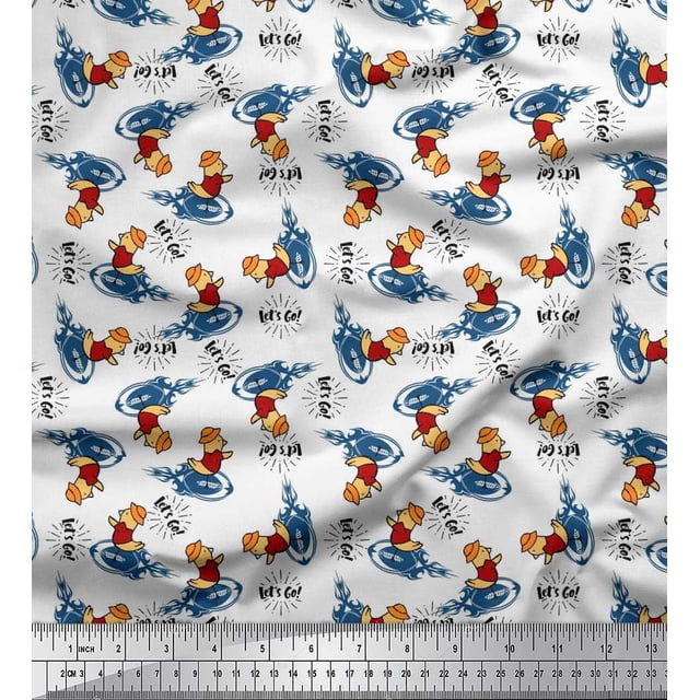 Soimoi Rayon Fabric Text,Rugby Ball & Bird Cartoon Print Fabric by The Yard 42 Inch Wide