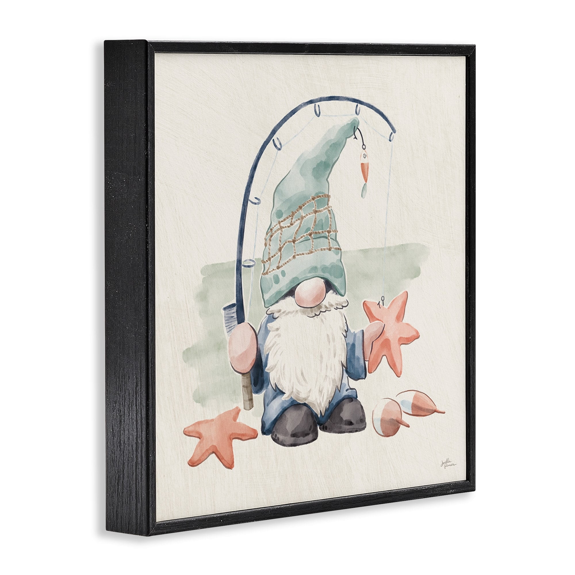 Stupell Industries Summer Beach Fishing Gnome Holding Starfish Watercolor Illustration , 24 x 24, Design by Janelle Penner