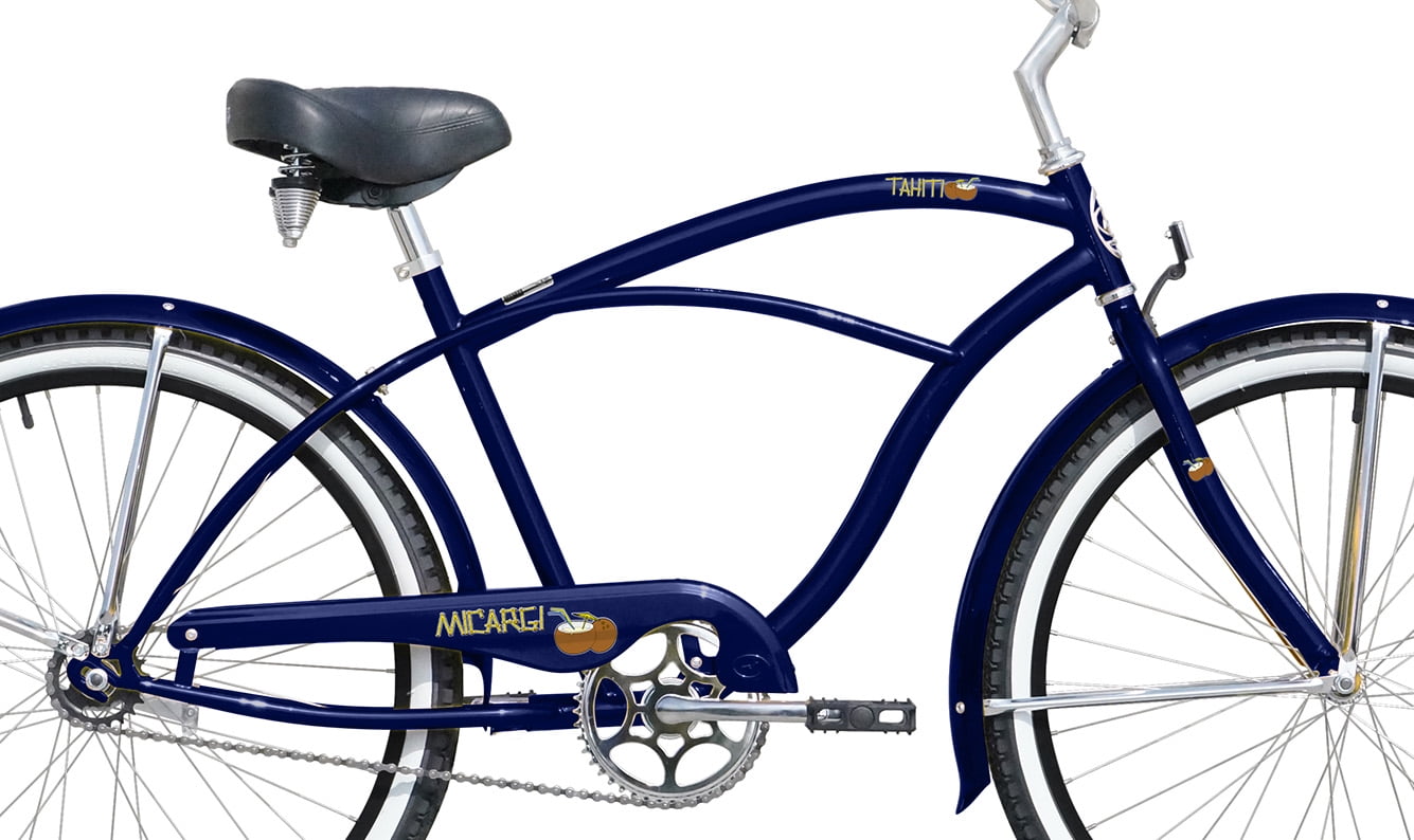 WonderWheels 26" Beach Cruiser Coaster Brake Stainless Steel Spokes One Piece Crank Alloy Black Rims 36H White Wall Tire W/ Fenders - Dark Blue/Black