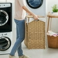 thumbnail image 3 of 140L (37 Gallon) Rolling Laundry Hamper with Lid, 3-Section Synthetic Rattan Laundry Basket Storage with Removable Liner, 26x13x26 Inches, 3 of 6