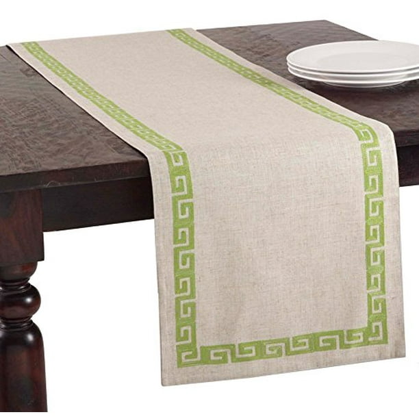Calypso Stitched Greek Key Table Runner (Grass)