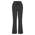 thumbnail image 4 of QLEICOM Womens Slacks Women's Wrinkle Free Relaxed Fit Straight Leg Pants Cotton And Linen Solid Drawstring Elastic Waist Long Straight Pants Wide Leg Pants Relaxed Fit Trousers Black S, 4 of 7