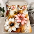 thumbnail image 2 of Manfei Retro Pink Flower Queen Sheet Sets 4 Pieces for Girls, Watercolor Floral, Gold Gray Ombre Queen Fitted Sheet, Ultra Soft Home Decor, 2 of 7