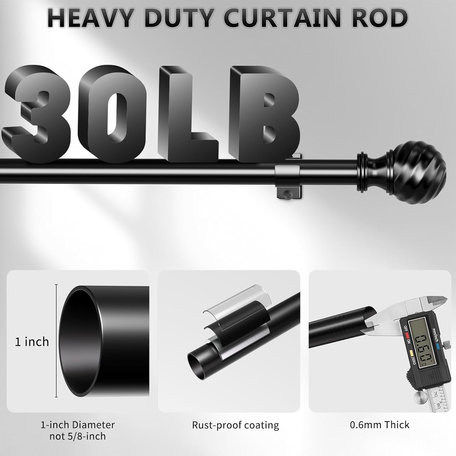 Heavy Duty Black Curtain Rod for Sliding Glass Doors, Adjustable 72 to 154 Inches, 1 Inch Diameter, Extra Long Renter-Friendly Design