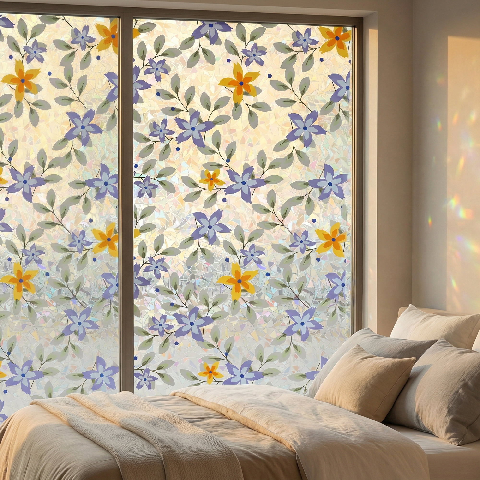 Unique Bargains No Glue Static Cling Flowers Window Film Blue Green 39.4" x 17.7"