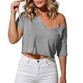 thumbnail image 2 of GigrtiJin Short Sleeve T Shirts for Womens Summer Trendy Crop V Neck Tees Womens Loose Casual Solid Color Outdoor T Shirts, 2 of 5