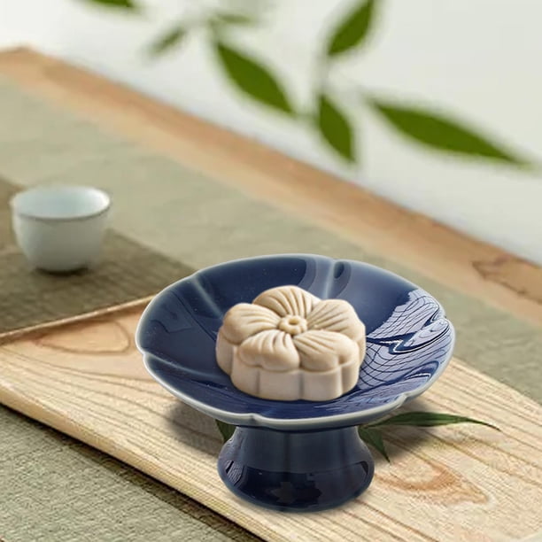 Soporte de postre de cerámica, frutero con base, elegante plato para aperitivos, mini soporte para tartas, mesa de postres, decoraciones para fiestas Azul profundo