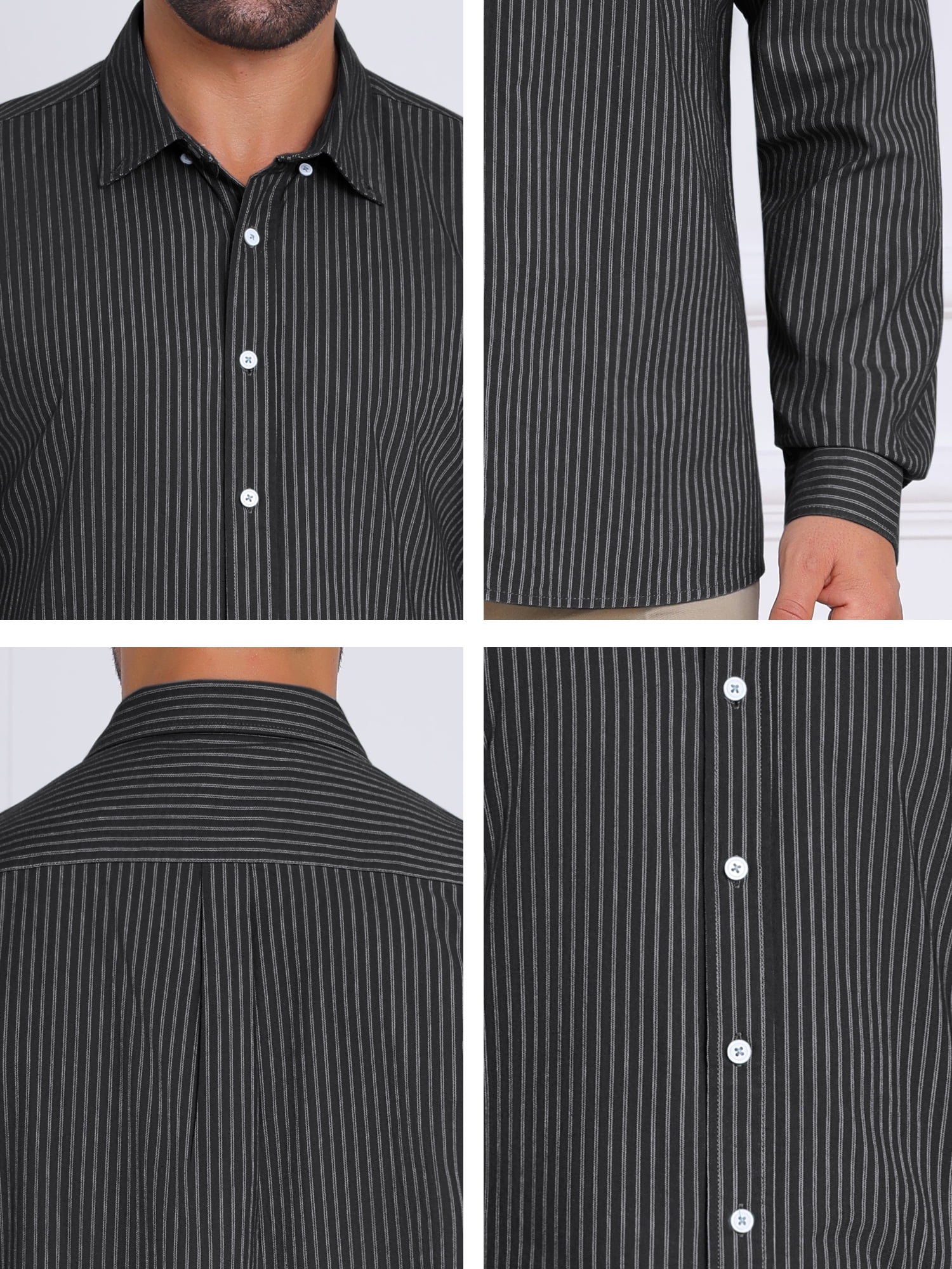 DARING DIVA Men's Stripes Long Sleeved Button Down Business Dress Shirts L Black
