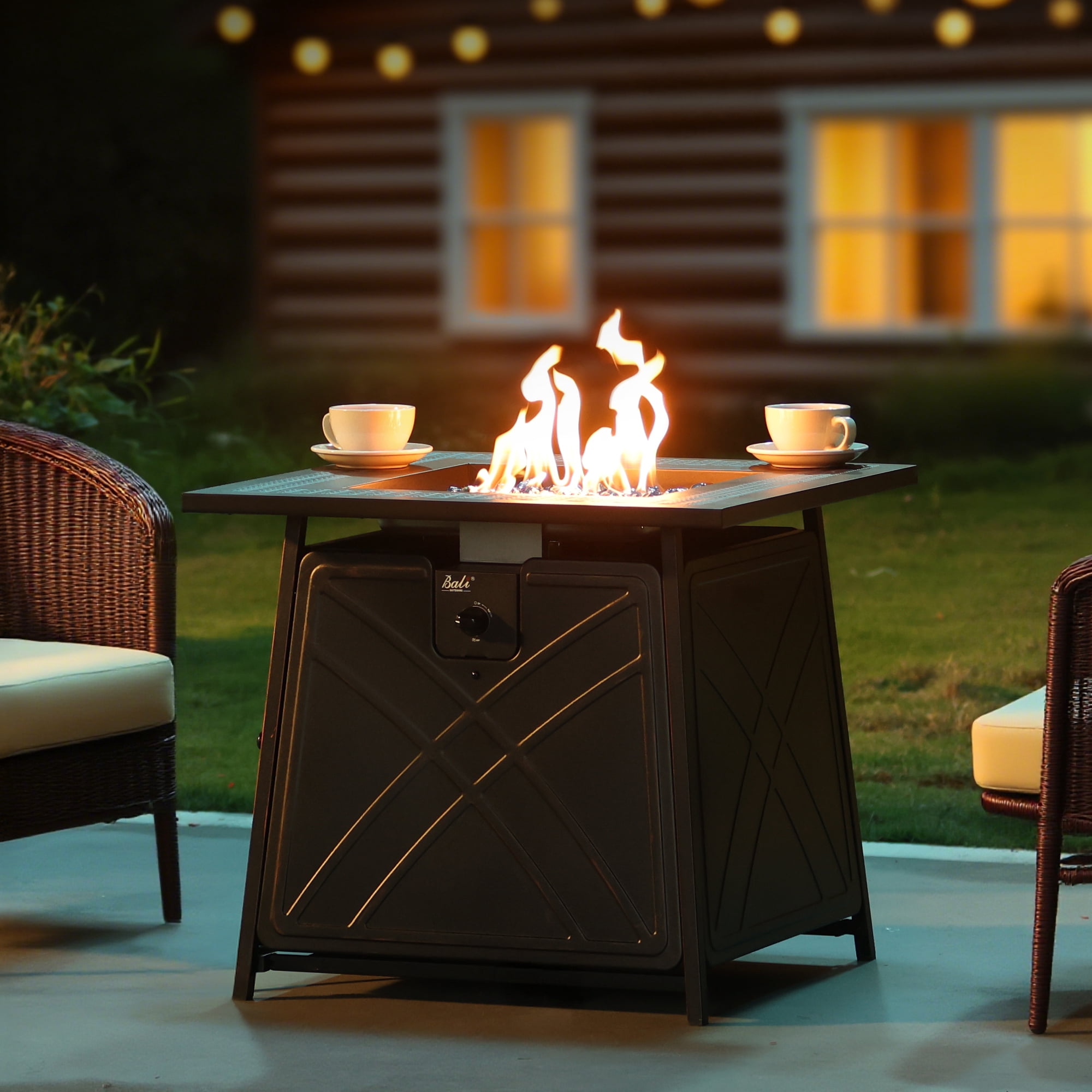Bali Outdoors 28" Gas Fire Pit Table, 50,000 BTU Square Propane Fire Pit with Lid and Blue Glass Stones for Outdoor Patio