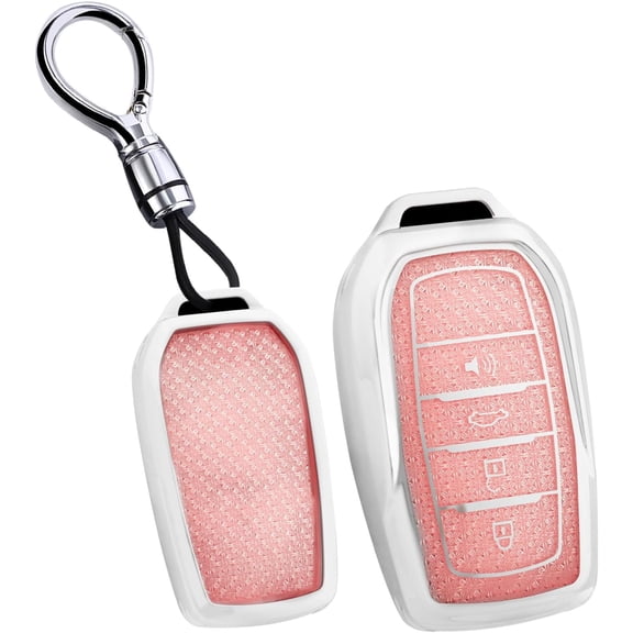 Key Fob Cover Compatible with Toyota Fortuner RAV4 Prime Tacoma Camry XSE Corolla Cross Land Cruiser CHR Hilux Tundra Highlander Grand Highlander Crown 2016-2026 4 Button Keychain,A Pink