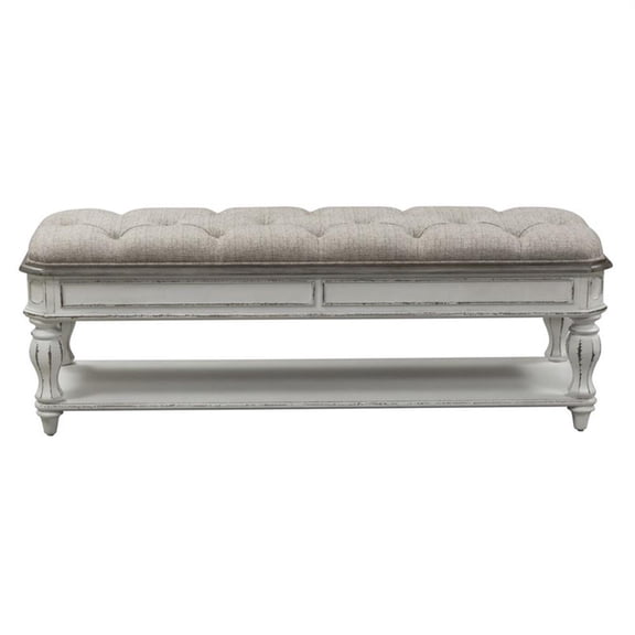 Pemberley Row Upholstered White Bed Bench Rectangular Bottom Shelf