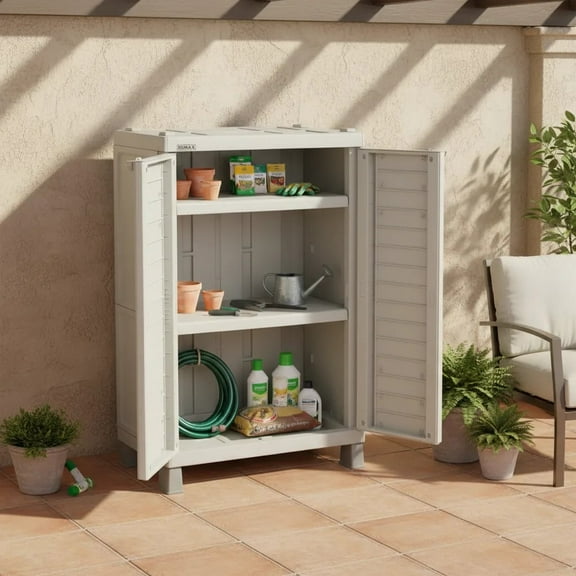 Bodega Cobertizo Organizador Almacenamiento Estante Mediano Plástico ideal para Exterior RIMAX
