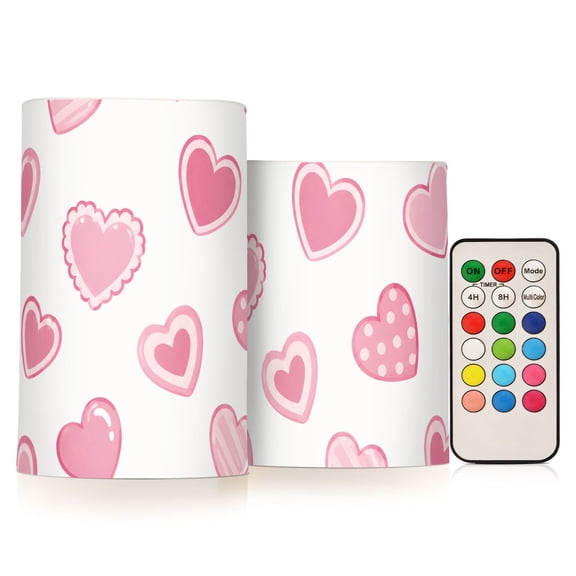 Many Heart Flameless Candles Flickering with Remote and Timer Battery Operated LED Pillar Candle Set of 2