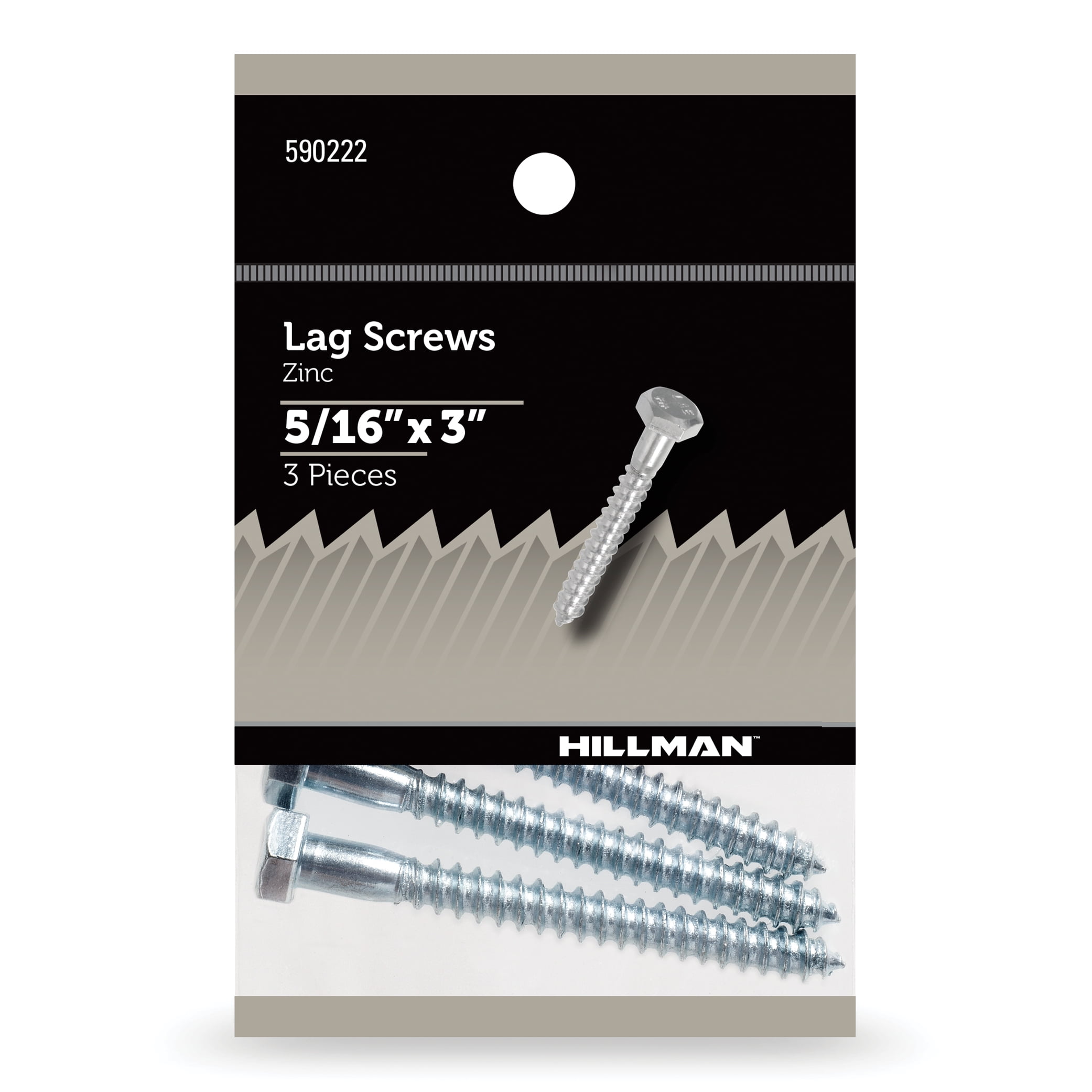 (5 pack) Hillman Lag Screws, 5/16" x 3", Steel, Zinc, Interior Screws, Hex Drive, Silver, 3 pack