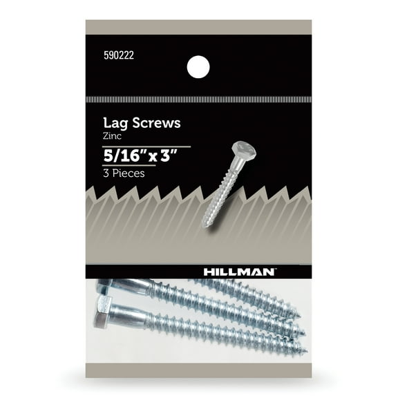 (4 pack) Hillman Lag Screws, 5/16" x 2", Steel, Zinc, Interior Screws, Hex Drive, Silver, 3 pack