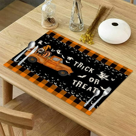 

Halloween Placemats for Dining Table 12.5 x 16.5 Inch with Halloween Table Mats Witch Gnome Pumpkin Jack-O-Lanterns Orange Table Decorations