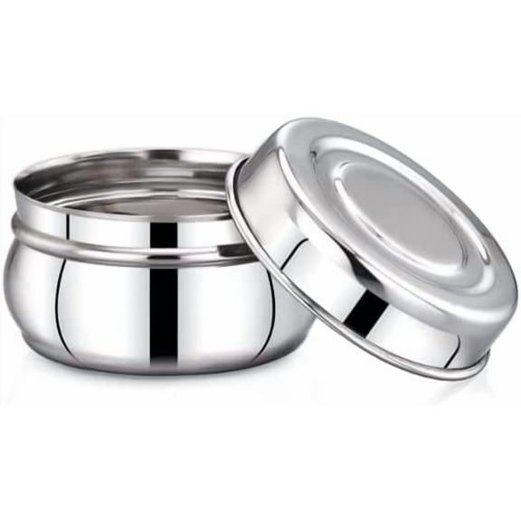 Stainless Steel Canister/Container 100ML, Small/Mini Storage Box, (Approx. Dia. - 7.4 Cm/Height - 4.7 Cm), Container for Kitchen, Pulses/Tea/Coffee/Sugar/Spices/Flour/Milk, (Pack of 1)