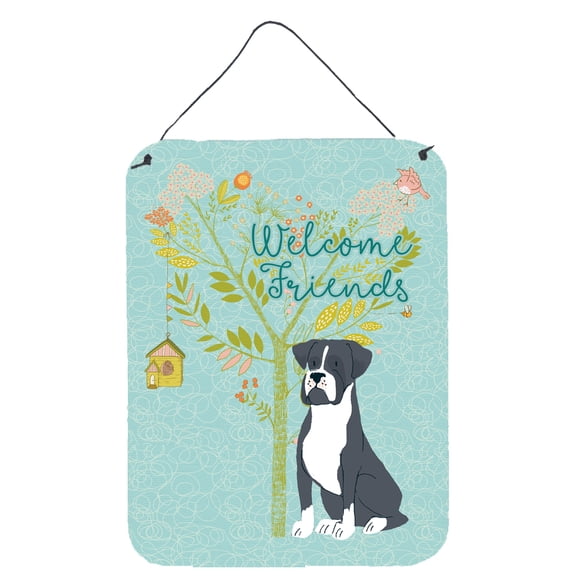 Carolines Treasures BB7581DS1216 Welcome Friends Black Boxer Wall or Door Hanging Prints 12x16 multicolor