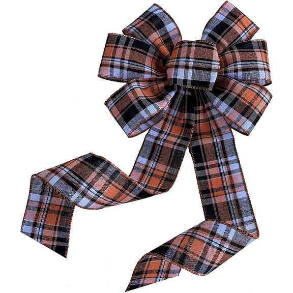 Fall Plaid Door Wreath Bow - 10" Wide, 18" Long Pre-Tied Bow, Kitchen Decor, Door Decoration, Thanksgiving, Halloween, Christmas