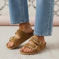 thumbnail image 4 of Cushionaire Cashew Slip On Genuine Suede Leather Womens Sandals - Braided Double-Strap Design with Adjustable Big Buckle | Sandals for Women, 4 of 26