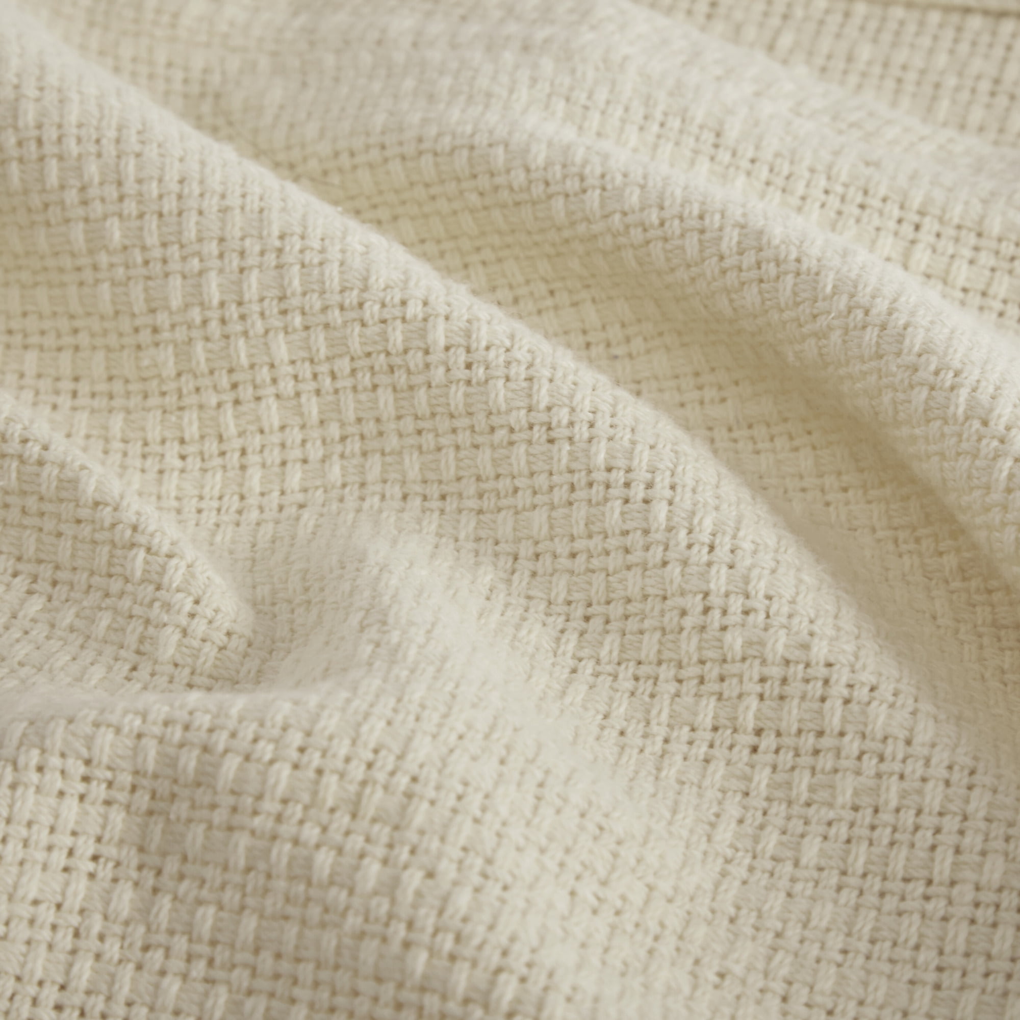 Home Essence Knit Freshspun Basketweave Cotton Blanket, 90x90, Full/Queen, Beige