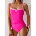 thumbnail image 4 of Women'S One Piece Swimsuits Color Block Slimming Tummy Control Bathing Suit V Full Coverage Swimwear Rose Powder S, 4 of 9