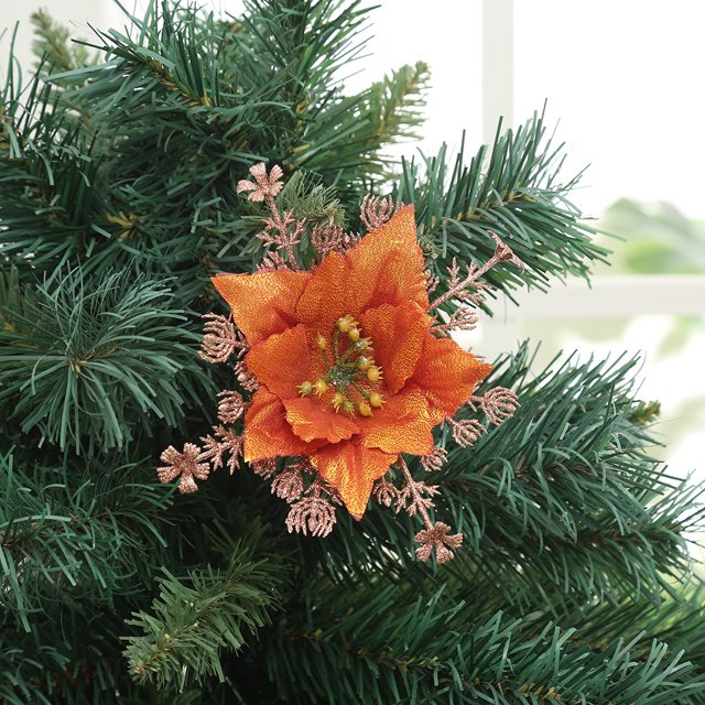 Xiao Hua 12 flores artificiales navideñas con purpurina, con pinzas, para decoración de bodas, fiestas y Año Nuevo, color bronce.
