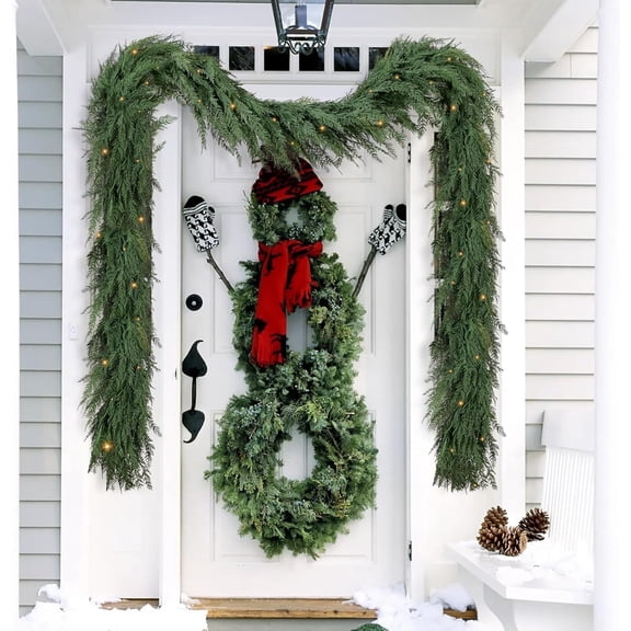 JEZWX 12ft Christmas Cedar Garland with Lights, Prelit Pine Decoration