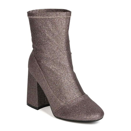 FH76 Women Glitter Leatherette Block Heel Bootie FH76 Women Glitter Leatherette Block Heel Bootie